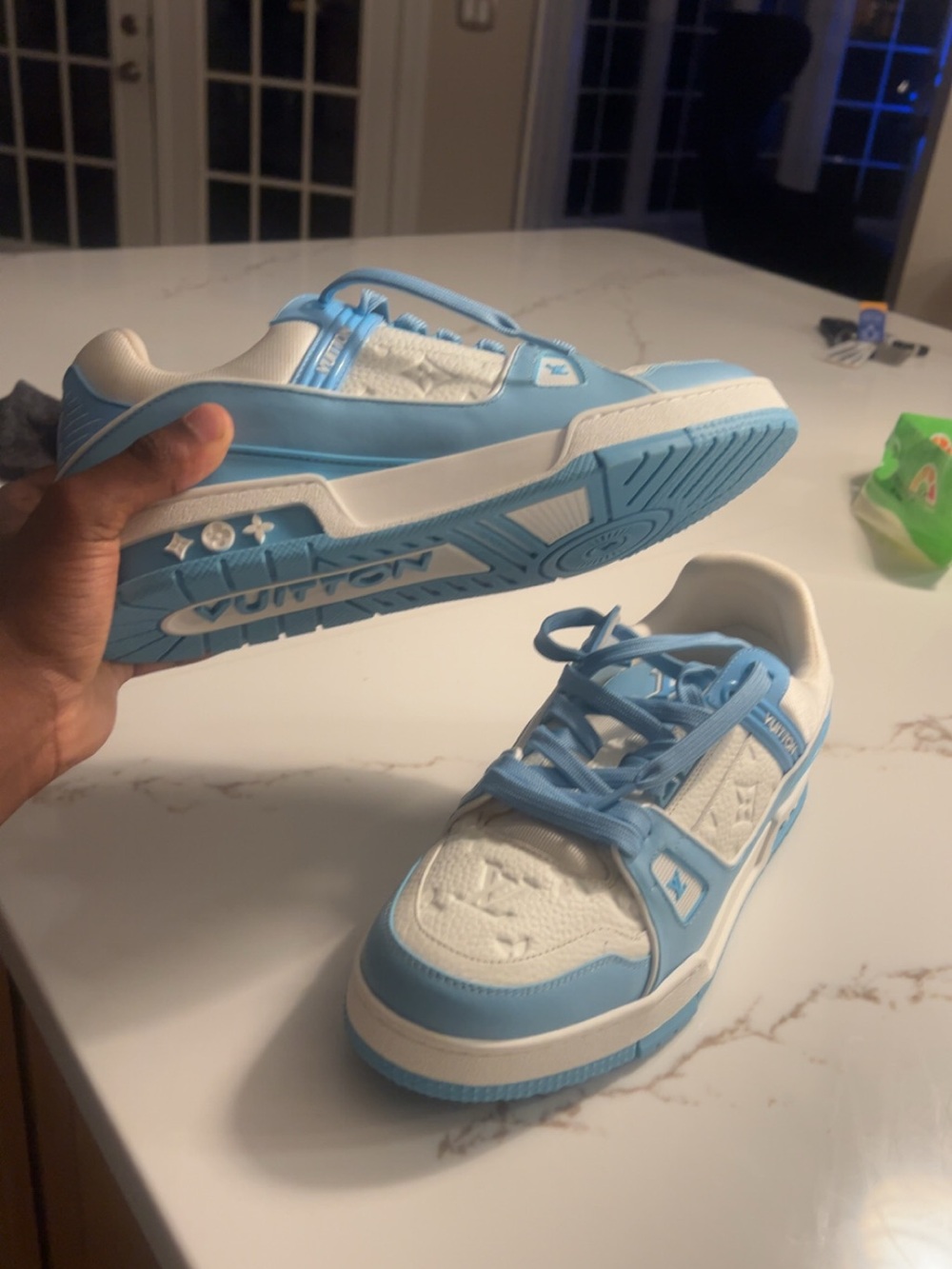 Louis Vuitton Light Blue and White Low-Top Sneakers